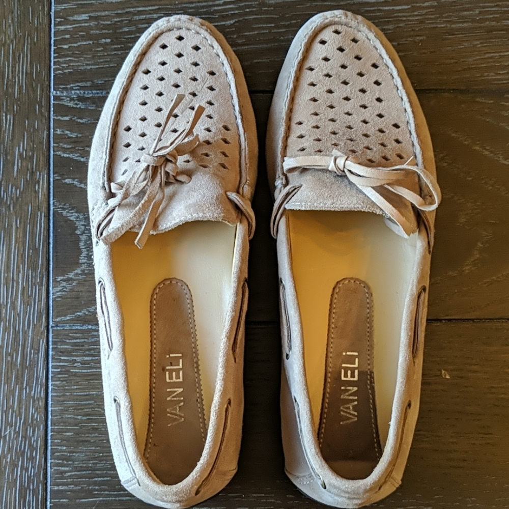 VanEli Tan Suede Moccasins